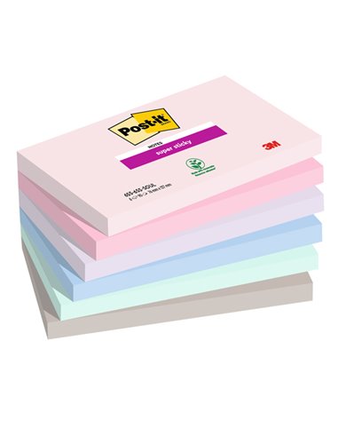 Cf. 6pz blocco 90foglietti Post-it® Super Sticky 76x127mm 655-6SS-SOUL Soulful 7100259202