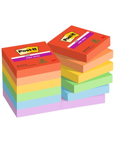 Cf. 12pz blocco 90fg. Post-it® Super Sticky 47,6x47,6mm 622-12SS-PLAY Playful 7100290166 POST-IT BLOCCHI ADESIVI-DISPENSER