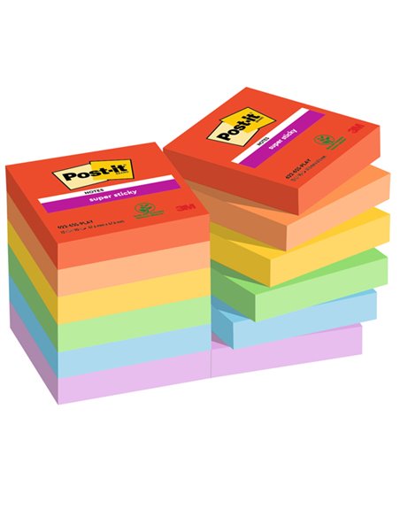 Cf. 12pz blocco 90fg. Post-it® Super Sticky 47,6x47,6mm 622-12SS-PLAY Playful 7100290166 POST-IT BLOCCHI ADESIVI-DISPENSER