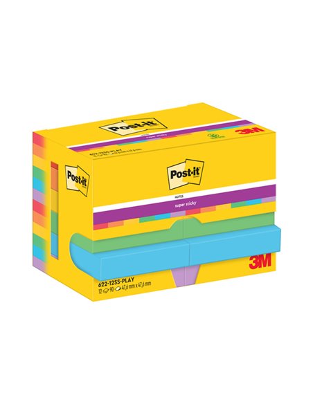 Cf. 12pz blocco 90fg. Post-it® Super Sticky 47,6x47,6mm 622-12SS-PLAY Playful 7100290166 POST-IT BLOCCHI ADESIVI-DISPENSER