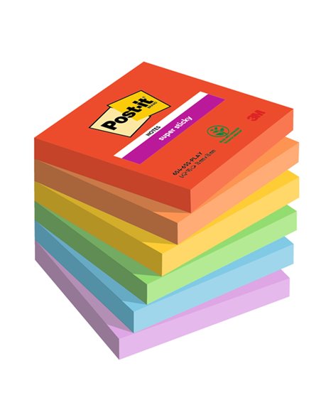 Cf. 6pz blocco 90foglietti Post-it® Super Sticky 76x76mm 654-6SS-PLAY Playful 7100258795