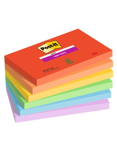Cf. 6pz blocco 90foglietti Post-it® Super Sticky 76x127mm 655-6SS-PLAY Playful 7100258796