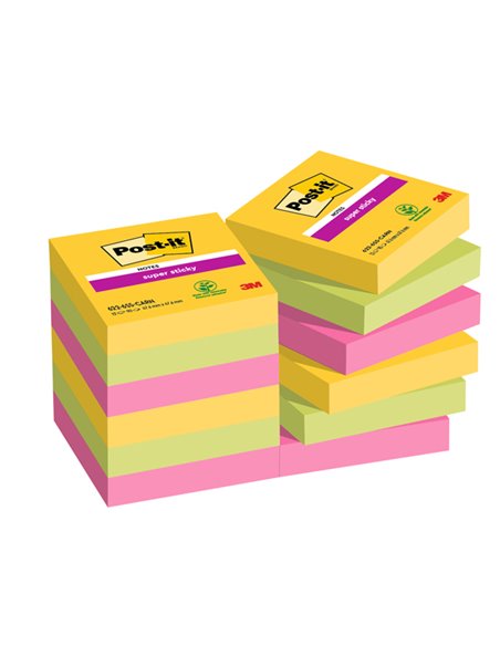 Cf. 12pz blocco 90fg. Post-it® Super Sticky 47,6x47,6mm 622-12SS-CARN Carnival 7100290181