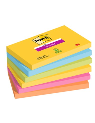 Cf. 6pz blocco 90fg. Post-it® Super Sticky 76x127mm 655-6SS- CARN Carnival 7100242804