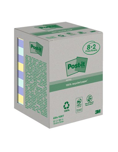 ValuePack 10 blocchi 100fg Post-it® carta ricic.colori pastel 76X76mm 654-RCP10 7100172343