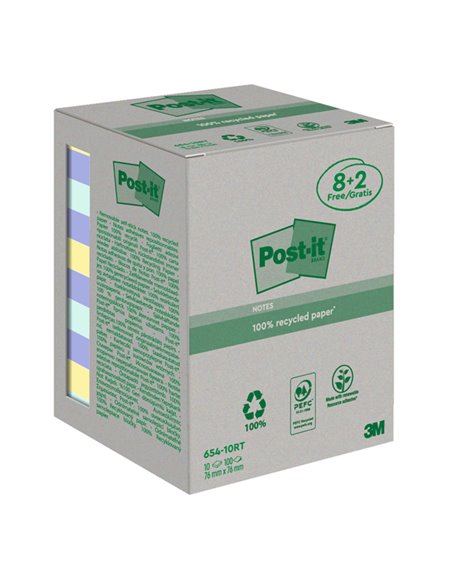 ValuePack 10 blocchi 100fg Post-it® carta ricic.colori pastel 76X76mm 654-RCP10 7100172343