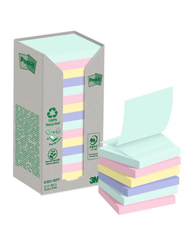 Cf. 16pz blocco 100 fg. Post-it®Z-Notes Green 76x76mm R330-1RPT colori pastello 7100259446