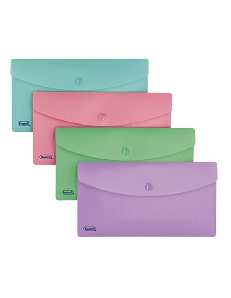 Buste con bottone PPL PASTEL Formato 9,9x21cmcolori ass. Favorit 400153397 FAVORIT CARTELLINE IN PLASTICA CON BOTTONE