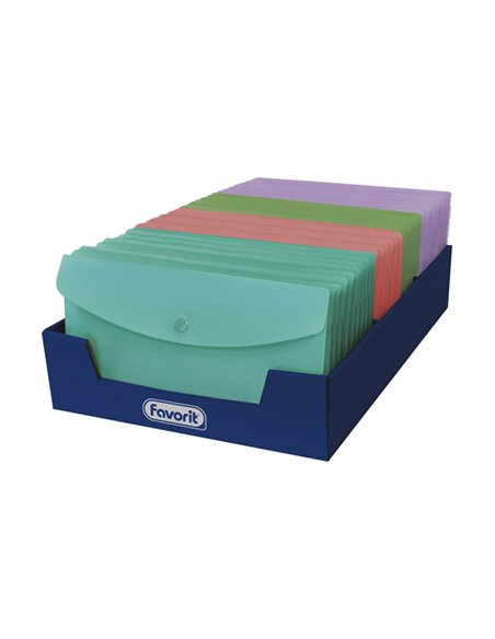 Buste con bottone PPL PASTEL Formato 9,9x21cmcolori ass. Favorit 400153397 FAVORIT CARTELLINE IN PLASTICA CON BOTTONE