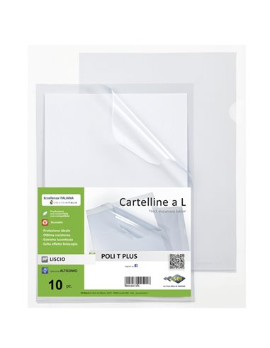 10 Cartelline a L in PP trasparente alto spessore 30x42cm Poli T Plus Sei rota 662332 SEI ROTA CARTELLINE APERTE SU DUE LATI