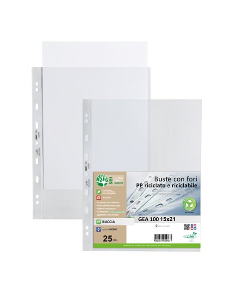 Conf 25 Buste forate in PP riciclato buccia medium 15X21cm GEA 100 Sei rota 701510 SEI ROTA BUSTE A PERFORAZIONE UNIVERSALE