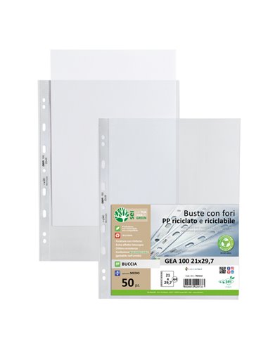 Conf 50 Buste forate in PP riciclato buccia medium 21x29,7cm GEA 100 Sei rota 702112 SEI ROTA BUSTE A PERFORAZIONE UNIVERSALE