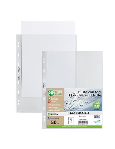 Conf 50 Buste forate in PP riciclato buccia medium 23X33cm GEA 100 Sei rota 702312 SEI ROTA BUSTE A PERFORAZIONE UNIVERSALE
