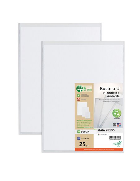 Conf 25 Buste a U in PP riciclato 25x35cm GAIA Sei rota 722535