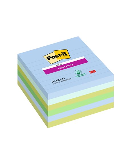 Cf. 6pz blocco 90fg. Post-it® Super Sticky 100x100mm righe Oasis 675-6SS-OAS 7100259320 POST-IT BLOCCHI ADESIVI-DISPENSER