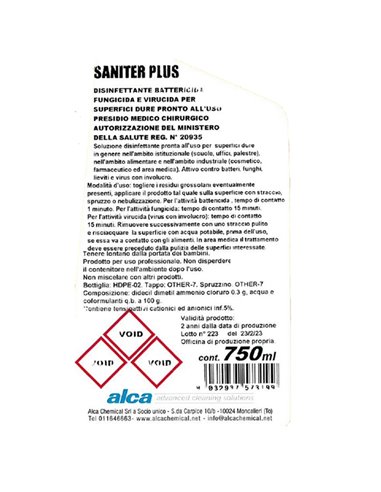 Sgrassante Saniter Plus 750ml Presidio medico chirurgico Alca ALC1206 ALCA DETERGENTI-DETERSIVI PER PULIZIA