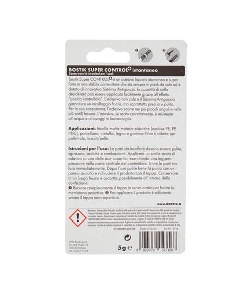 Colla istantanea universale Bostik Super Control 5g c/sistema antigoccia D2718 BOSTIK COLLE SPECIALI