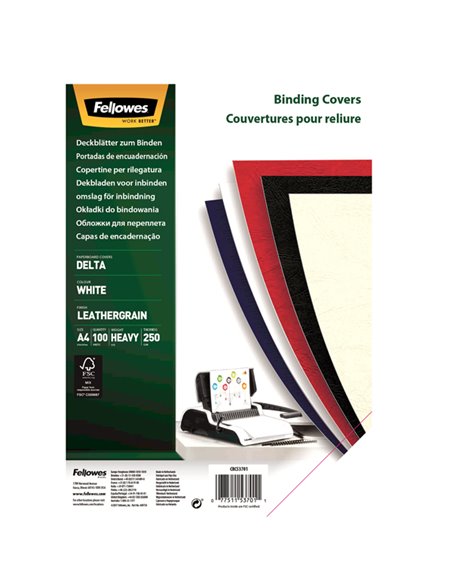 100 Copertine A4 cartoncino groffrato semilpelle 250g rosso Fellowes 5370305 FELLOWES CARTELLINE E COPERTINE PER RILEGATURE