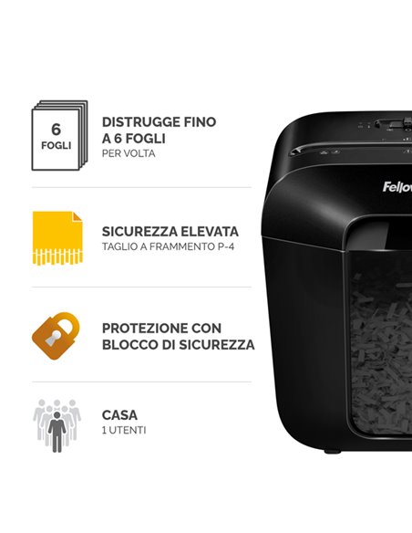 Distruggidocumenti a frammenti LX-25 nero Fellowes 4170501