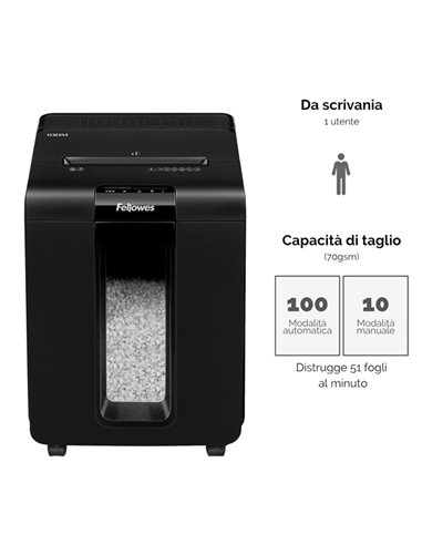 Distruggidocumenti automatico a mini frammenti 100M Fellowes 4629201 FELLOWES A FRAMMENTI E MICROFRAMMENTI
