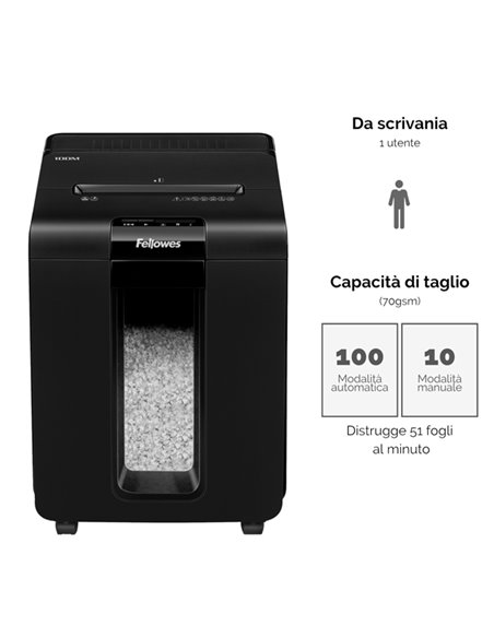 Distruggidocumenti automatico a mini frammenti 100M Fellowes 4629201 FELLOWES A FRAMMENTI E MICROFRAMMENTI