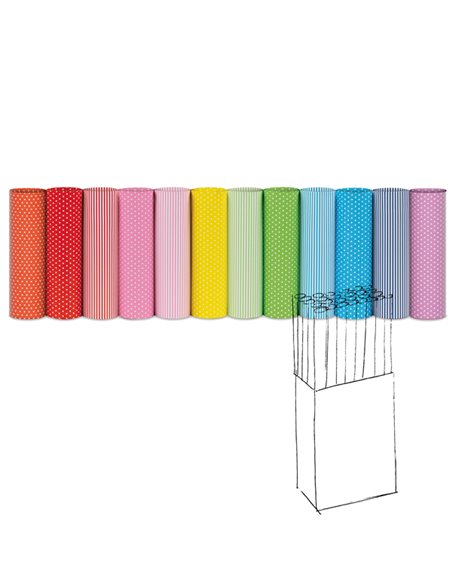 Espositore 50 rotoli carta regalo 2mt x 70cm fantasie righe e pois Rex Sadoch EC3J1G01 REX SADOCH CARTA REGALO