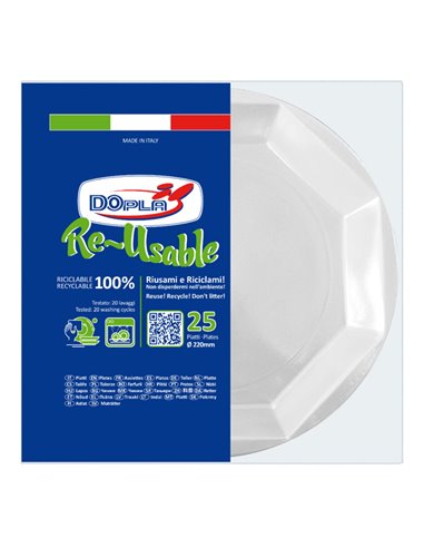 25 Piatti piani Ø220mm in PS Reuse bianco Dopla 12507 DOPLA PIATTI MONOUSO