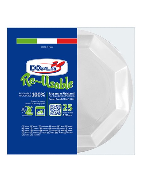 25 Piatti fondi Ø220mm in PS Reuse bianco Dopla 12508 DOPLA PIATTI MONOUSO