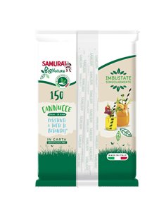 Conf. 150 Cannucce in carta imb. sing. 20cm bianco e bianco-avana Samurai Party 3639SM