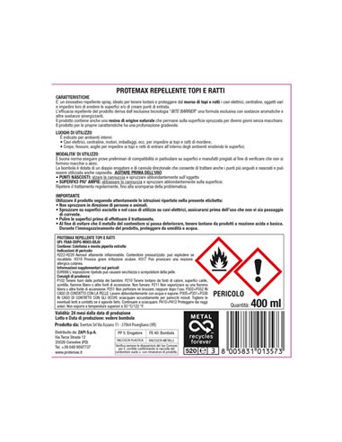Repellente topi e ratti 400ml Protemax PROTE510 Protemax RODENTICIDI