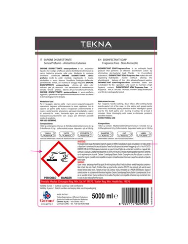 Sapone disinfettante senza profumo 5lt Tekna K009 Tekna SAPONI E PASTE LAVAMANI
