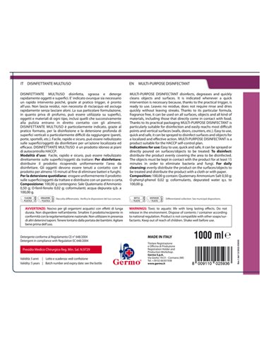 Disinfettante multiuso senza risciacquo non profumato 1lt Tekna K012 Tekna DETERGENTI-DETERSIVI PER PULIZIA