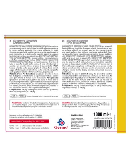 Disinfettante sgrassatore superconcentrato senza profumo 1lt Tekna K013 Tekna DETERGENTI-DETERSIVI PER PULIZIA