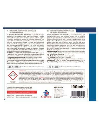 Detergente disinfettante anticalcare senza profumo 1lt Tekna K010