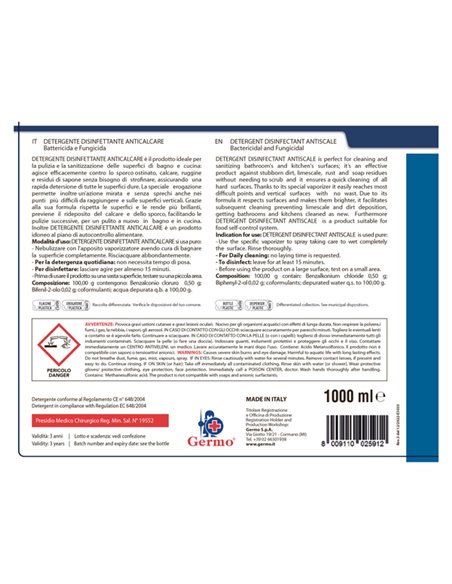 Detergente disinfettante anticalcare senza profumo 1lt Tekna K010