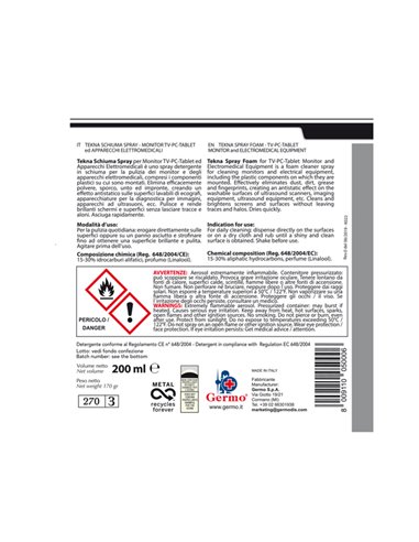 Schiuma spray per monitor- pc - tablet - tv - 200ml Tekna K022