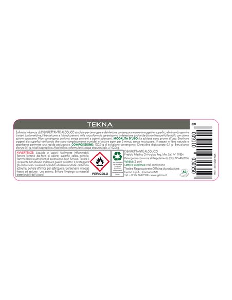 Flow pack 50 salviette disinfettanti per superfici Tekna K026 Tekna DETERGENTI-DETERSIVI PER PULIZIA