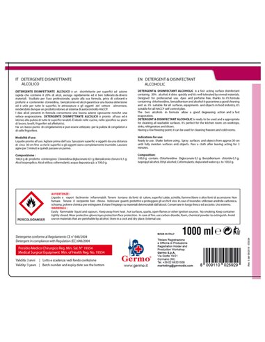 Disinfettante detergente alcolico senza profumo 1lt Tekna K011 Tekna DETERGENTI-DETERSIVI PER PULIZIA