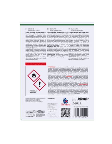Spray disinfettante 400ml per climatizzatori climacare tekna S502