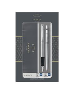 Gift Set DUO Jotter stainless steel CT sfera+stilografica M Parker 2093258 PARKER SFERE E MULTIFUNZIONE