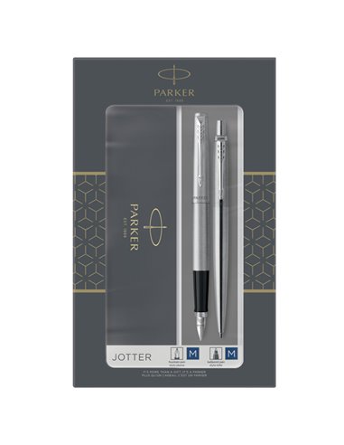 Gift Set DUO Jotter stainless steel CT sfera+stilografica M Parker 2093258 PARKER SFERE E MULTIFUNZIONE