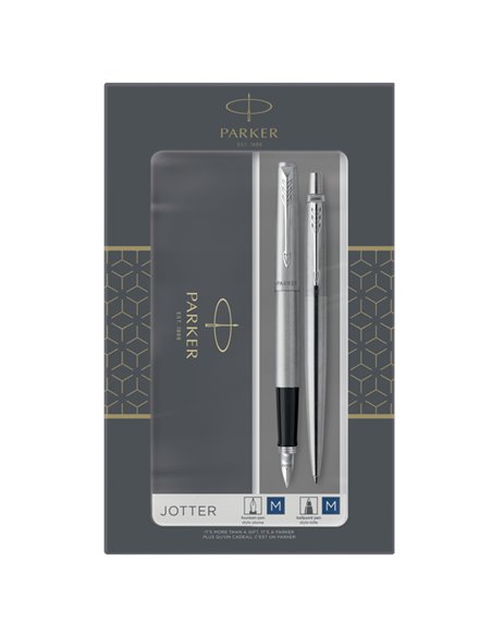 Gift Set DUO Jotter stainless steel CT sfera+stilografica M Parker 2093258 PARKER SFERE E MULTIFUNZIONE