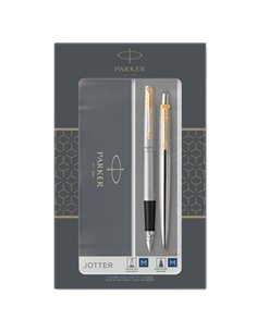 Gift Set DUO Jotter stainless steel GT sfera+ stilografica M Parker 2093257 PARKER SFERE E MULTIFUNZIONE