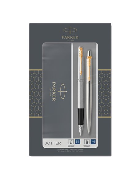 Gift Set DUO Jotter stainless steel GT sfera+ stilografica M Parker 2093257 PARKER SFERE E MULTIFUNZIONE