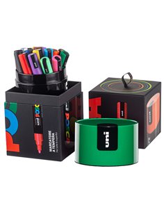 Gift Box c/coperchio verde 18 marcatori Uni Posca PC5M p. media col.ass. UNI M 84008578 UNI MITSUBISHI A BASE D'ACQUA