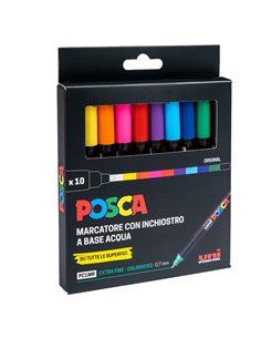 Astuccio 10 marcatore Uni Posca Pen PC1M p. extra fine 0.7mm col.ass. UNI M PC1MR 10P UNI MITSUBISHI A BASE D'ACQUA