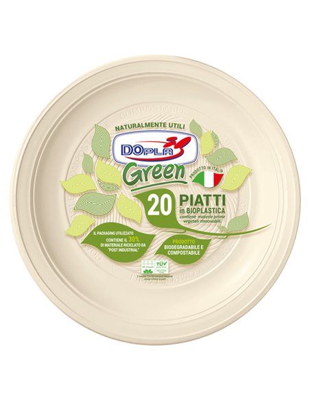 20 Piatti fondi Ø220mm BIO Mater-bi DOpla Green art. 40034 40034 DOPLA PIATTI MONOUSO