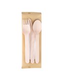 100 Tris posate monouso in legno con tovagliolo 16 cm Signor Bio WCB011BIO100B
