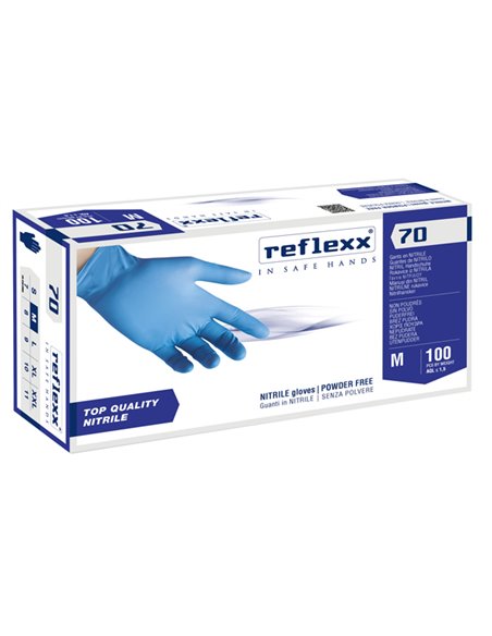Conf 100 Guanti In Nitrile R70 tg M Senza Polvere azzurro Reflexx R70/M(8) Reflexx GUANTI DI PROTEZIONE