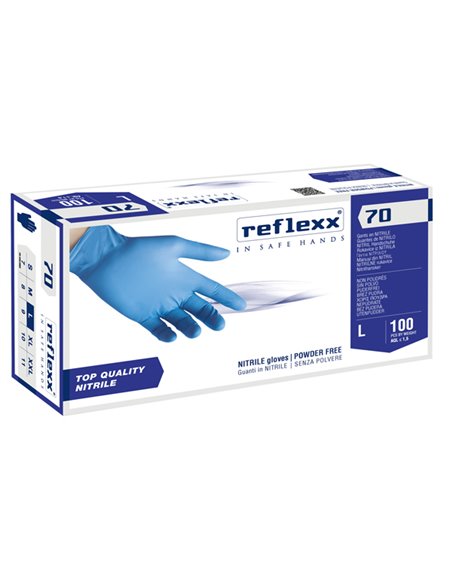 Conf 100 Guanti In Nitrile R70 tg L Senza Polvere azzurro Reflexx R70/L(9) Reflexx GUANTI DI PROTEZIONE